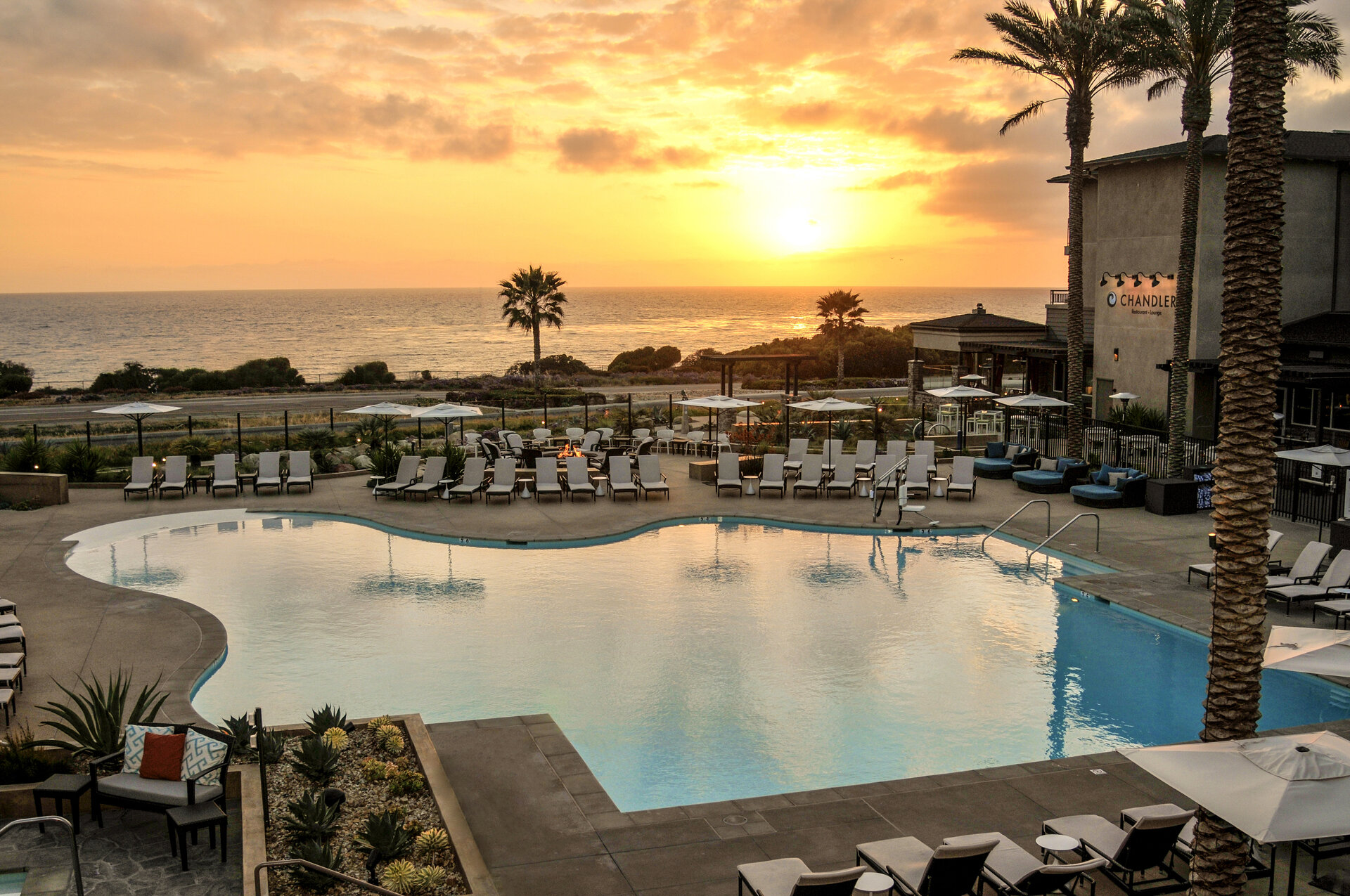 pool at sunset at our carlsbad beach resort