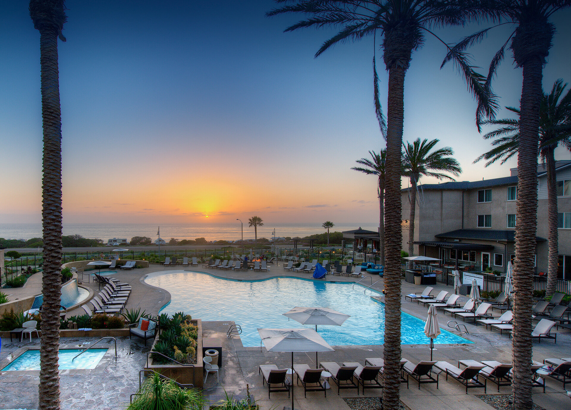 pool at sunset