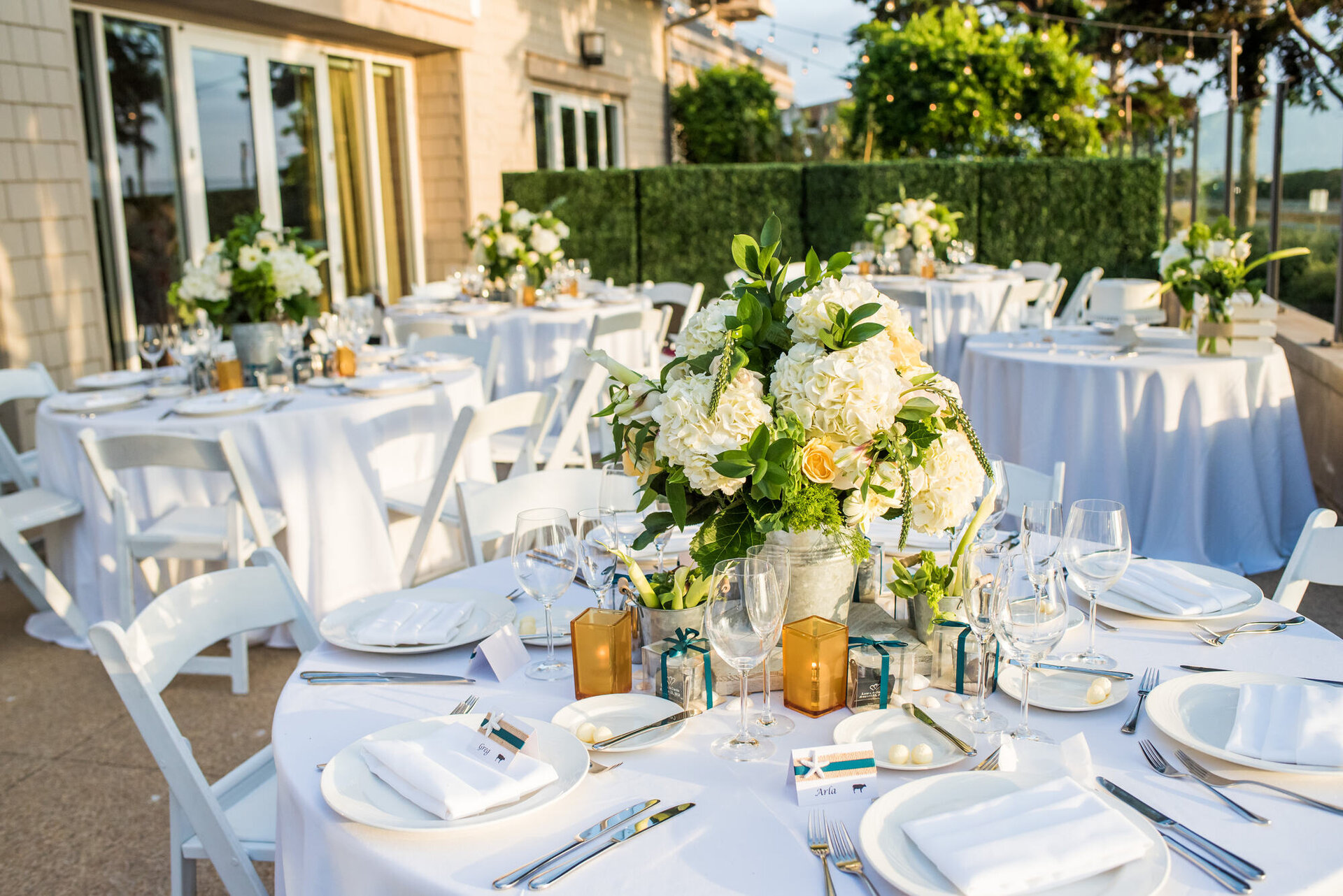 banquet tables with floral arrangements